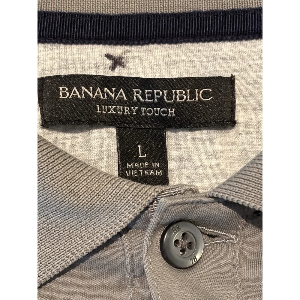 Banana Republic Mens L Gray Luxury Touch  100% Cotton Polo Shirt Stretch Preppy